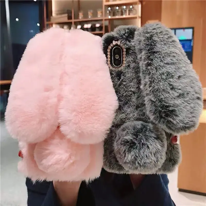 Plush Rabbit Smartphone Casing - Soft, Comfortable, Warm Handheld Device Protection Cover for iPhone 17 Air, 16, 15, 14 Plus, 13, 12 Mini, 11 Pro Max, X, XR, XS, Devices
