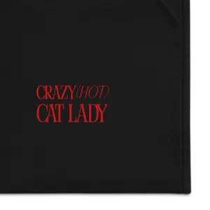 Crazy (Hot) Cat Lady - Cozy Cat Lady Sherpa Blanket - Red Embroidered Letters