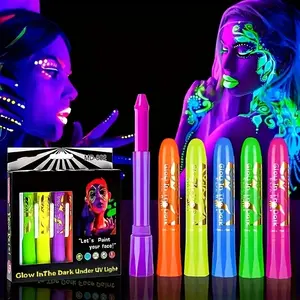 6 Color UV Glow Face Paint Set, Festival Party Fluorescent Makeup Kit, Safe Washable, Easy Application, Long-Lasting, Perfect for Cosplay