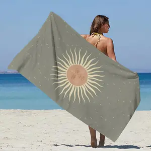Large Sun Print Beach Towel - 1pc Minimalist Rustic Style, Fast-Dry Soft Lightweight Weave, Breathable Multi-Purpose Summer Essential for Beach, Camping