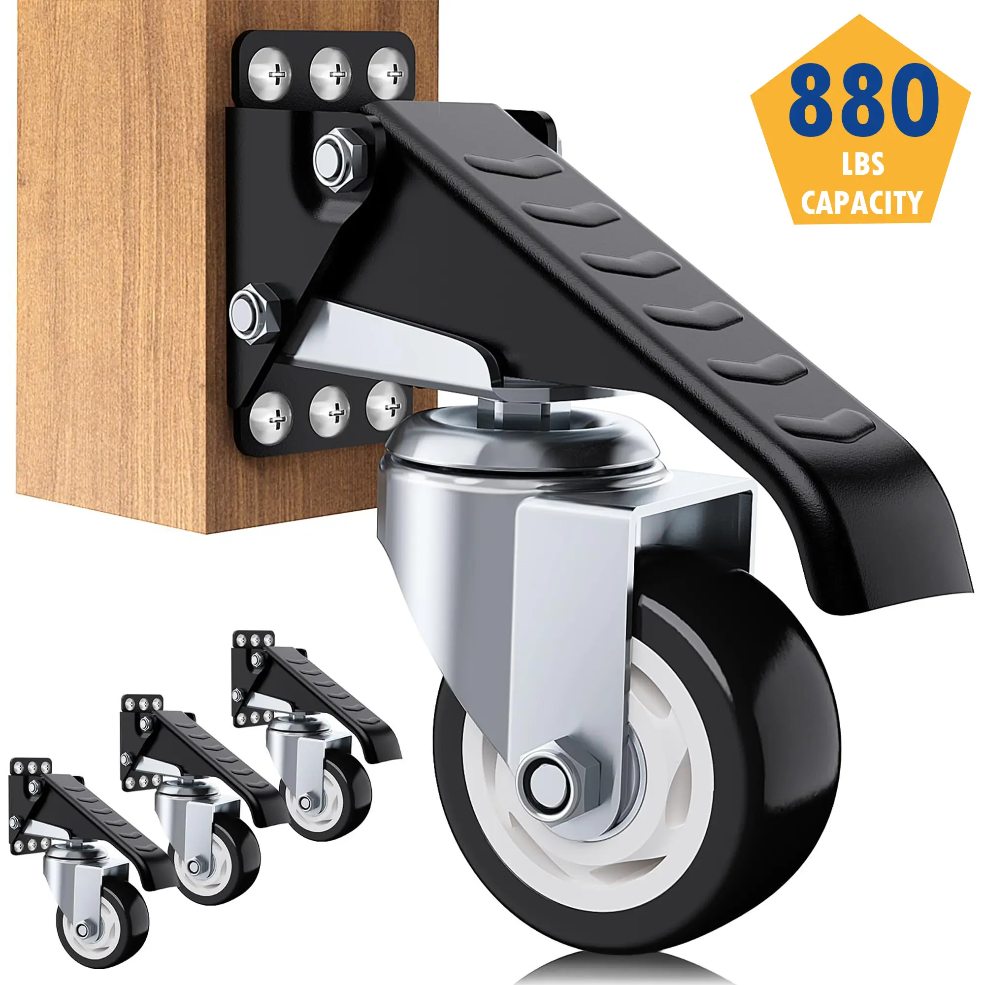 Workbench Casters Wheels 880Lbs Retractable Casters Set of 4 Heavy Duty Side Mount Caster Rollers 3" Stepdown Castor Wheels for Bench Machinery Work Table with Installation Template, 4 Pack