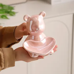 Artistic Ceramic Jewelry Tray, Multifunctional Half Round Key and Jewelry Storage Holder, Ideal for Entryway, Vanity, Home Decor Gift