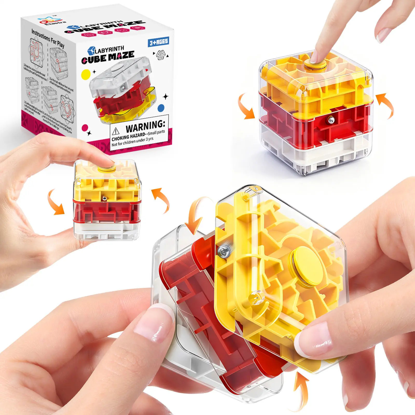 3-Layer 3D Cube Maze Puzzle - ABS Plastic Fidget Spinner, Large Labyrinth Brain Teaser Toy for Adults, Child-Friendly Stress Relief Toy That Exercises Fine Motor Skills, Brain Teasers