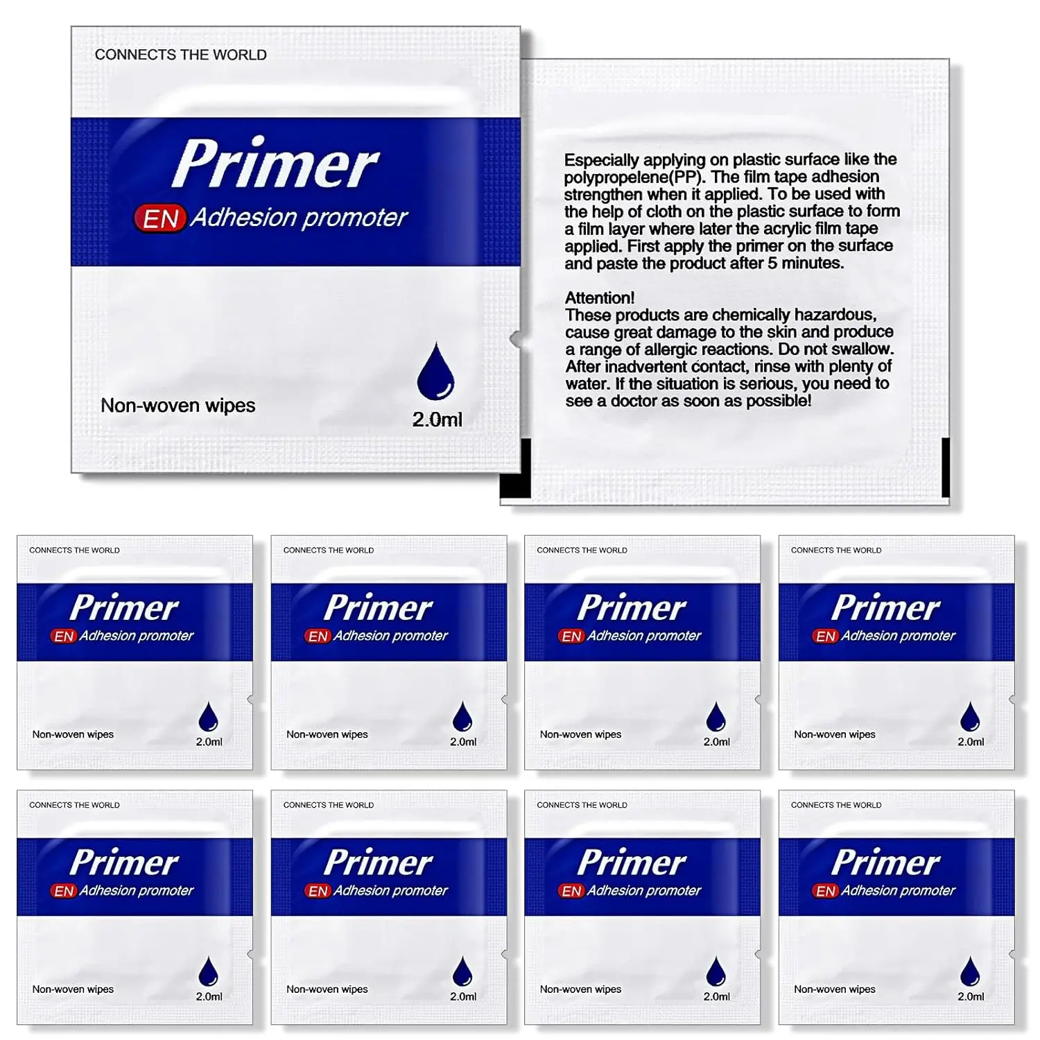 8 Adhesion Promoter Tablets (2.0ml Each) - ABS & Glass Double Tape Primer for Automotive Molding Tape, Low Surface Energy Substrate Compatible, Effectively Improves Adhesion Strength & Durability, Metal Compatible