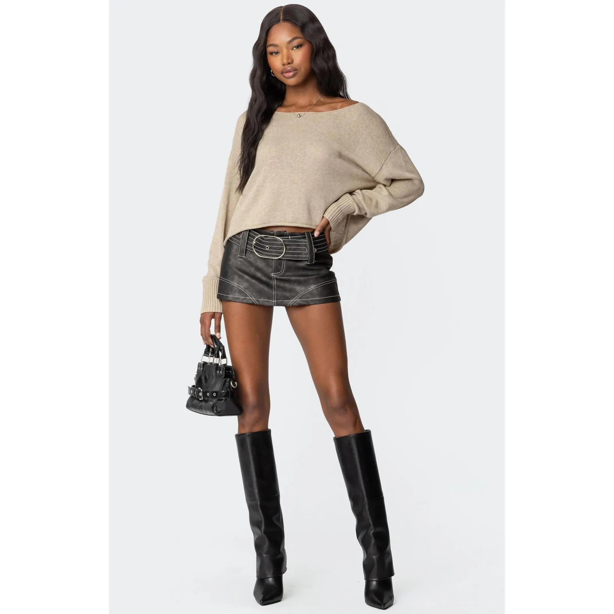 Edikted Women's Washed Faux Leather Mini Skort - Multicolor