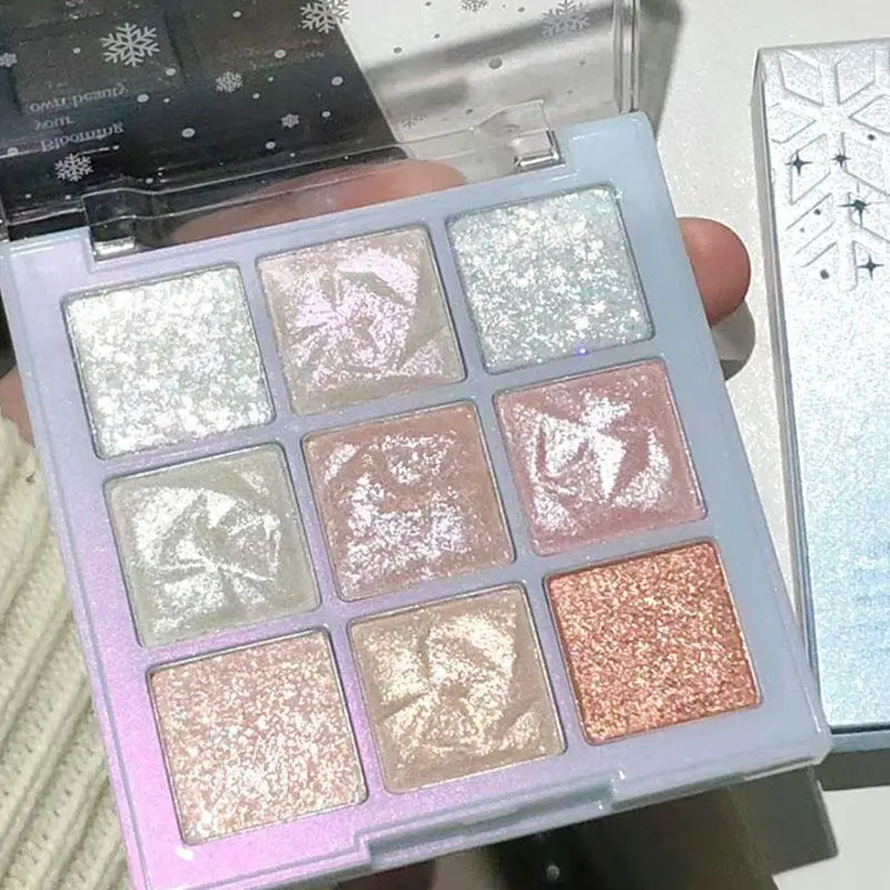 9 Color Glitter Eyeshadow Palette, Long Lasting Shimmering Eye Shadow Makeup Palette, High Pigmented Blendable Eyeshadow Powder, Cosmetic