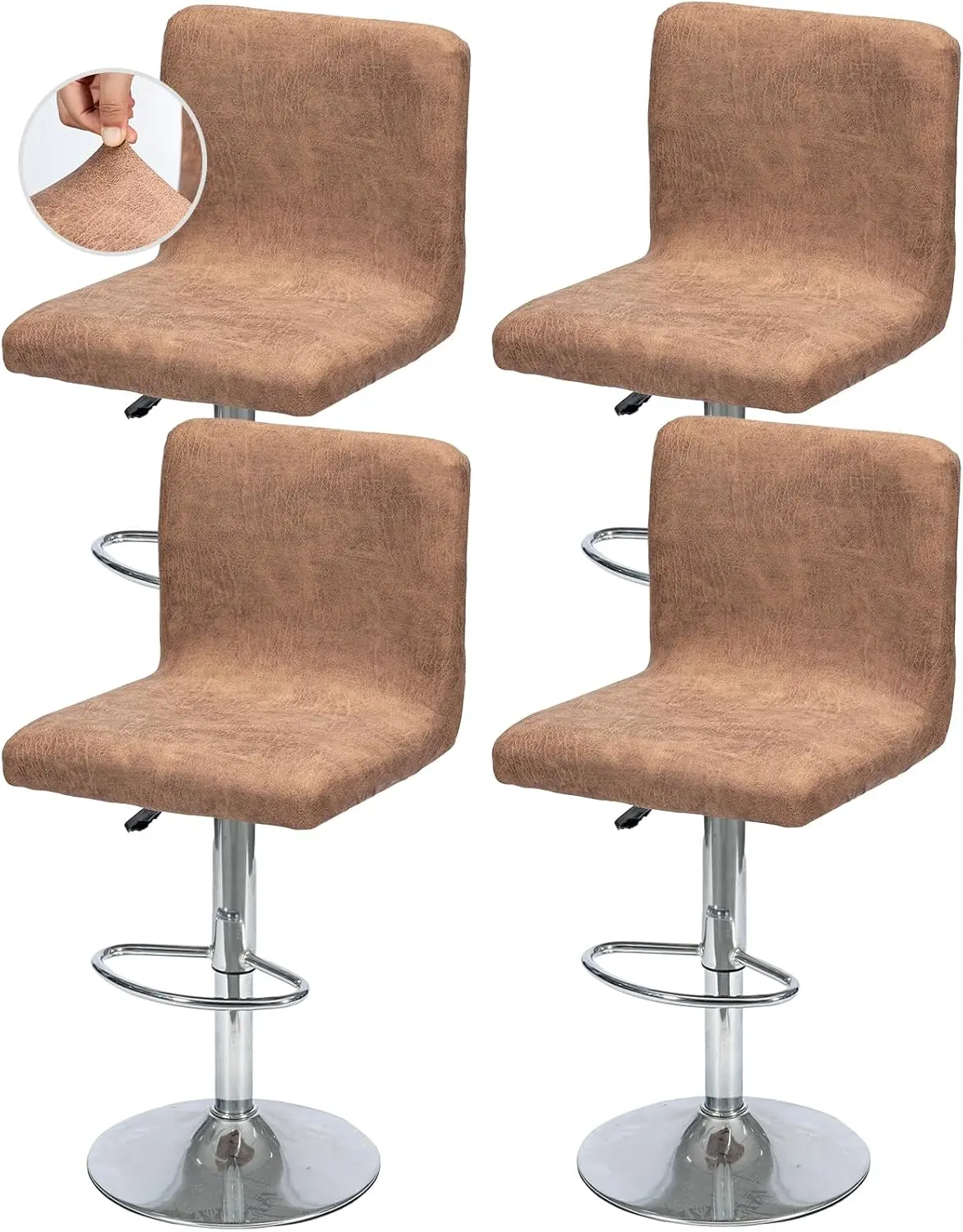 GOSTADY Bar Stool Covers Set of 4, Faux Leather Looking Stretch Bar Stool Chair Cover Slipcovers, Counter Stool Bar Chair Covers for Kitchen Pub Dining Room Retro Style Home Deco