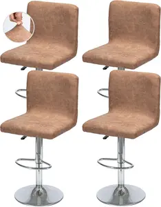 GOSTADY Bar Stool Covers Set of 4, Faux Leather Looking Stretch Bar Stool Chair Cover Slipcovers, Counter Stool Bar Chair Covers for Kitchen Pub Dining Room Retro Style Home Deco