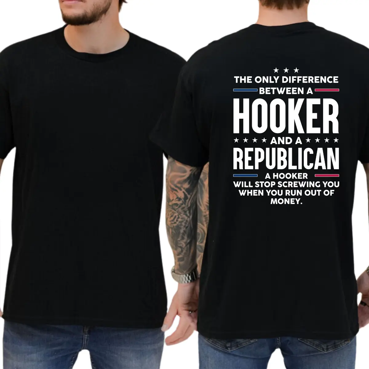 The Only Difference Between A Hooker and A Republican T-shirt, Funny Shirts, Democrat Shirt, Liberal Tee, 8647 Shirt