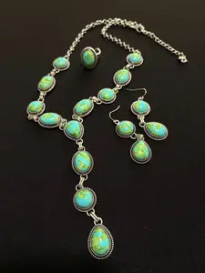 Western Turquoise Drop Y Necklace Jewelry Set-058