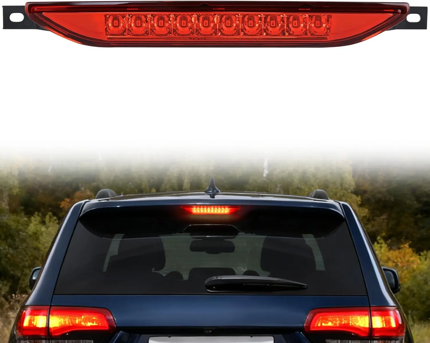 Nilight Third Brake Light Tail High Mount 3rd Stop Lights Red Lens for Dodge Caliber 2007-2012 Durango 2011-2017 Jeep Cherokee 2011-2017 Compass 2007-2016 Van SUV Rear Center Cab Lamp, Pc Lens, Plug-And-Play