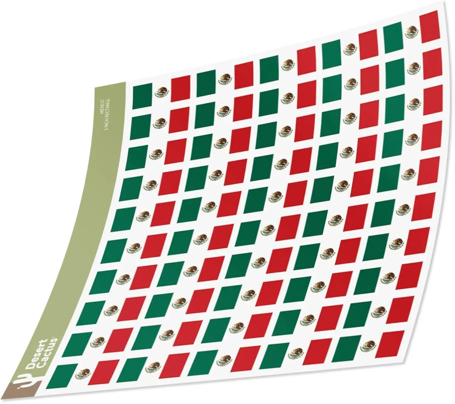 Desert Cactus Mexico Country Flag Sticker Decal 1 Inch Rectangle Sheets 50 Total Pieces Kids Logo Scrapbook Car Vinyl Window Bumper Laptop Mexican R