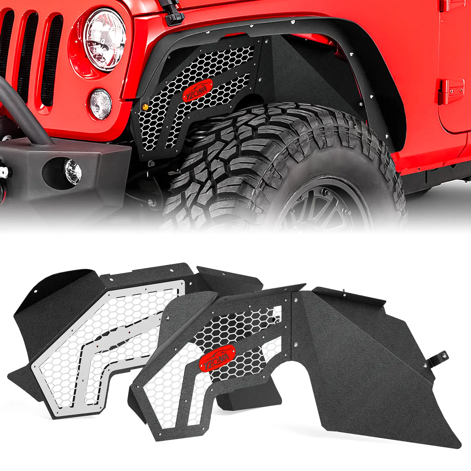 【Yzona】Alloy Steel Mud Flaps & Splash Guards - Powder Coat, Rustproof, Durable Vehicle Exterior Decoration, Car Fender Well Auto Parts for 2007-2018 Jeep Wrangler JK & JKU Unlimited 2/4 Doors (2 PCS)