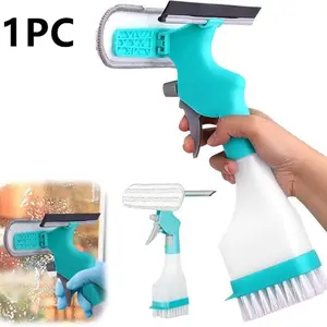 Four-In-One Window Cleaning Tool, Spray Bottle Brush, Soft Bristle Brush, Silicone Scraper, Multi-Use Glass Cleaner, Home Essential