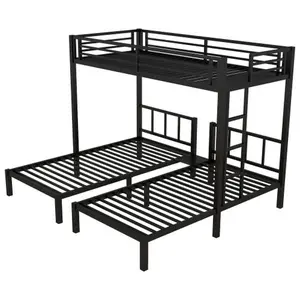 Bellemave Black Metal Traditional Triple Twin Bunk Bed - Family & Guest Space Saver, Detachable Indoor Bedroom Furniture with Guardrails, Sturdy Construction & Easy Assembly