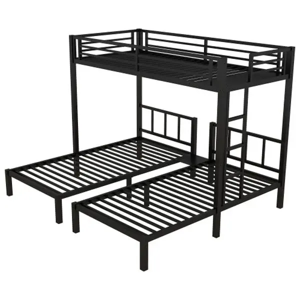 Bellemave Black Metal Traditional Triple Twin Bunk Bed - Family & Guest Space Saver, Detachable Indoor Bedroom Furniture with Guardrails, Sturdy Construction & Easy Assembly