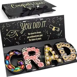 DIY Graduation Gift Box with 'You Did It' Message, Black Color, Includes Decorative Elements