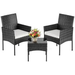 3/4 Piece Patio Furniture Set, All-Weather Outdoor Wicker Chairs with Removable Cushions, Tempered Glass Table Bistro Set for Porch Balcony Lawn Backyard