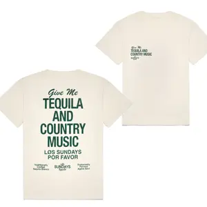 Tequila and Country Music Graphic T-Shirt, Los Sundays Por Favor Text Design 2 Sides, Soft Cotton Blend T-Shirt, Western Party Gift for Men & Women, Summer Festival Tee