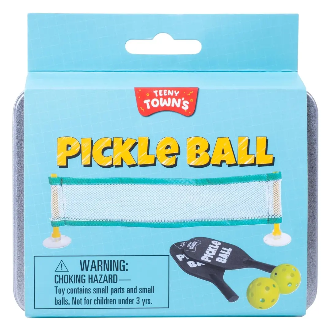 Teeny Town Pickle Ball – Miniature Pickleball Set with 2 Mini Bats, Net & 2 Tiny Balls – Compact Indoor & Outdoor Game for Kids & Adults – Fun Gift for Family & Friends