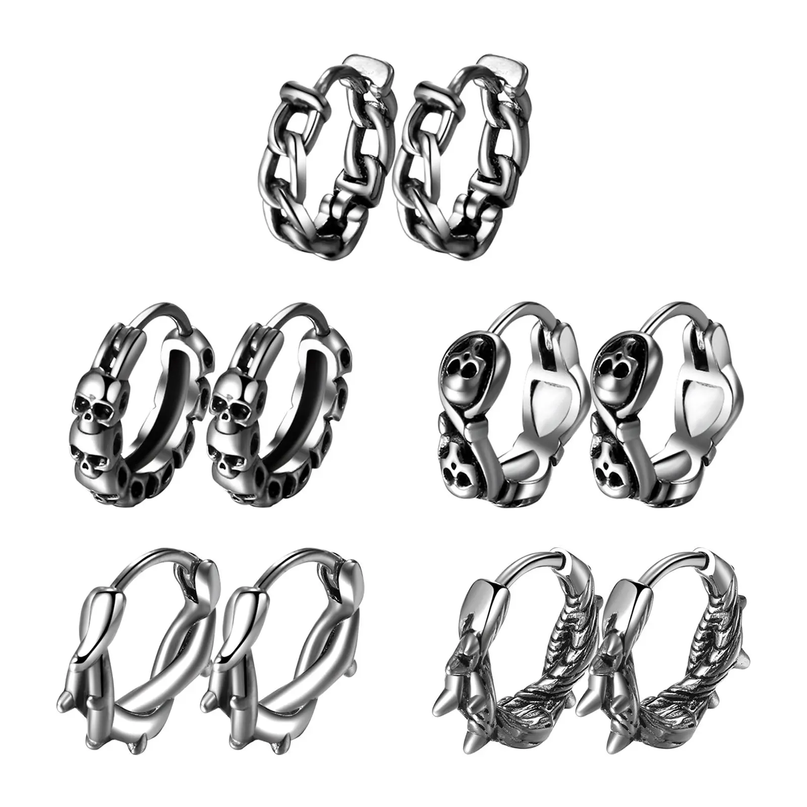 OIDEA Men's 2-Pairs Stainless Steel Spike Cone Rivet Huggie Hoop Earrings, Cyberpunk Gothic Adult Accessories, Double Hoop Halloween Themed Earrings, Men's Earrings