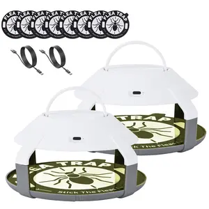 Flea Trap 2 Packs – Rechargeable Flea Light Trap for Inside Your Home with 8 Packs Natural Sticky Disc Refills
