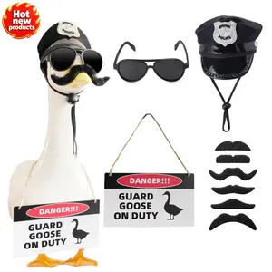 23" Porch Goose Police Outfit - "Guard Goose On Duty" Costume Set with Hat Sunglasses Mustaches & Sign | Outdoor Lawn Goose Statue Decor (No Goose)