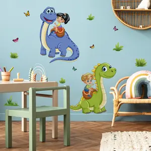 Hand-Drawn Dinosaur Butterfly Wall Stickers Set, 2 Sheets (30x90cm), Home Decor for Living Room & Bedroom Walls