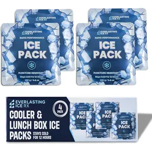 Rapid Performance Reusable Ice Packs for Lunch Boxes, Lunch Bags or Coolers |   4 Pack |   Cold for Up to 12 Hours |   Ice Packs for Cooler, Long Lasting for Camping, Beach, & School