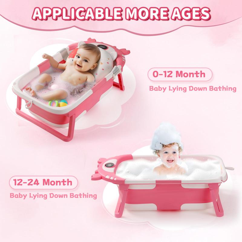 Baby Bathtub,Collapsible Baby Bath Tub with Thermometer & Soft Floating Cushion,Portable Travel Baby Bathtubs for Newborns to Toddlers 0-36 Months(Crab Gray) Swing Seat