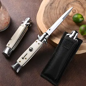 Retro Cream Handle Folding Kitchen Cutter with Storage Pouch, Portable Fruit Lime & Vegetable Peeling Slicing Tool, Elegant Household Cooking Gadget