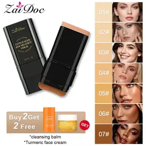Zaidoc 7-color Dual -Ended Concealer Foundation Stick, 2-in-1 Long-Lasting Foundation and Concealer with Brush, Creamy Full Coverage for Dark Circles & Blemishes, Hydrating Olive & Camellia, 2.09 Oz
