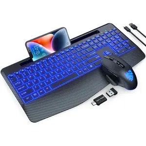 Keyboard and  Backlits, Wrist Rest, LED , Rechargeable  Keyboard with Phone Holder, Silent Light Up Combo for Computer, , PC, Laptop, Chromebook (Black)