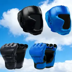 Boxing Gloves and Headgear Set 2 Pairs Boxing Gloves 2 Pairs Headgear for Adults Beginners Sparring Training Equipment