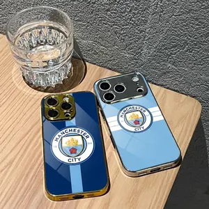 Popular M-Manchester Phone Case For iPhone 17 16 15 14 13 12 Pro Max Plus Electroplated Metal Bumper Case Slim Tempered Glass Back Advanced Materials Shockproof Anti-Scratch Luxury Case Fashion Durable Stylish