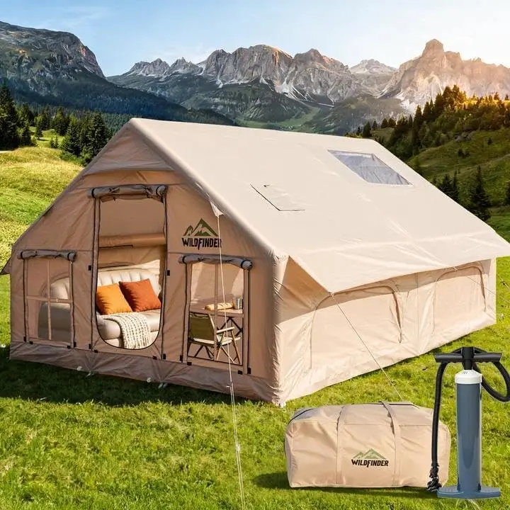 Inflatable Tent with Skylight, 5-Min Quick Setup Blow Up Tents with Pump, Heavy Duty Inflatable House, Waterproof Hot Tent with Stove Jack, Air Glamping Tents for Camping