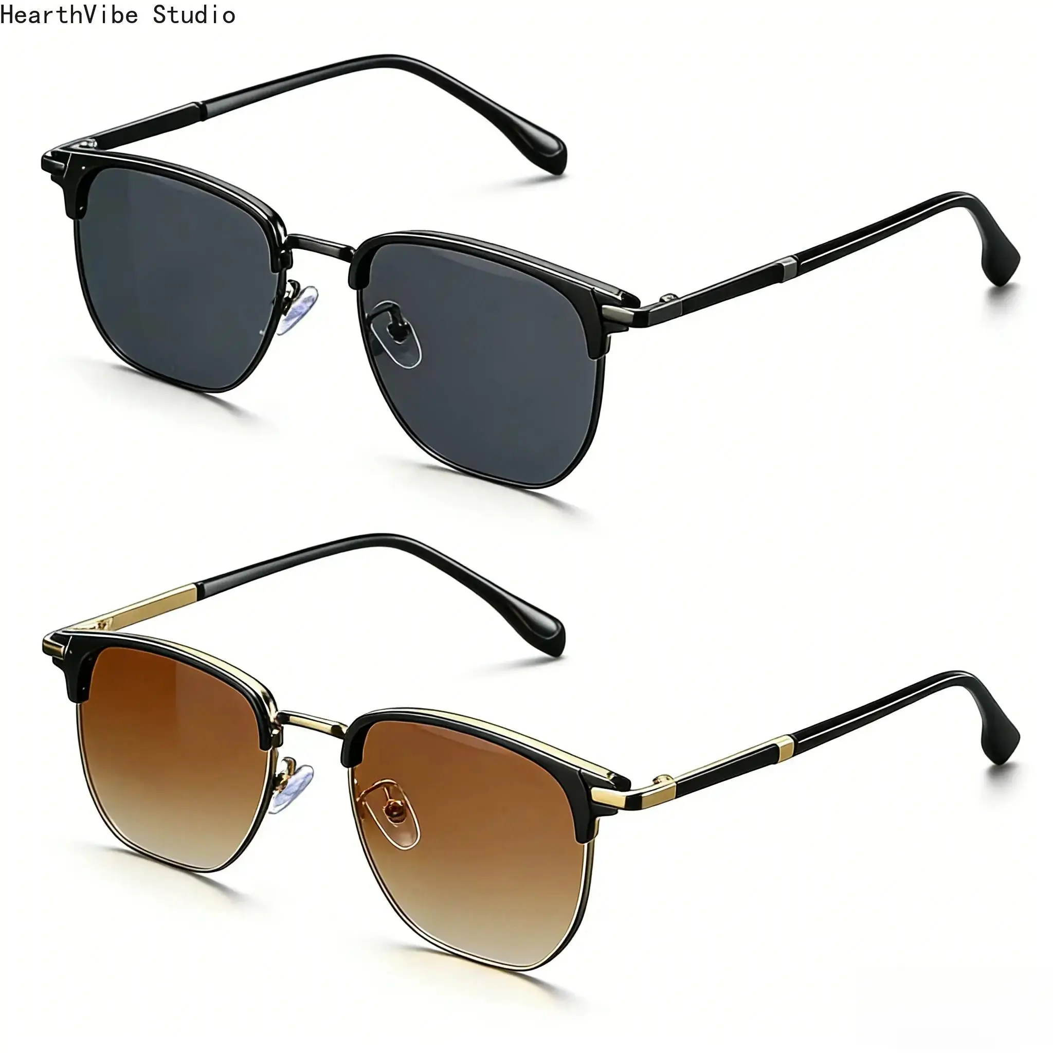 Men's 2026 Trending Retro Metal Frame Sunglasses Set - Half-Rim Designer Street Style Shades, Lightweight UV Protection, Gradient Lenses for Driving, Outdoor Wear, Trendy Casual Sports Eyewear, Street Style Sunglasses, Trendy Casual Sunglasses