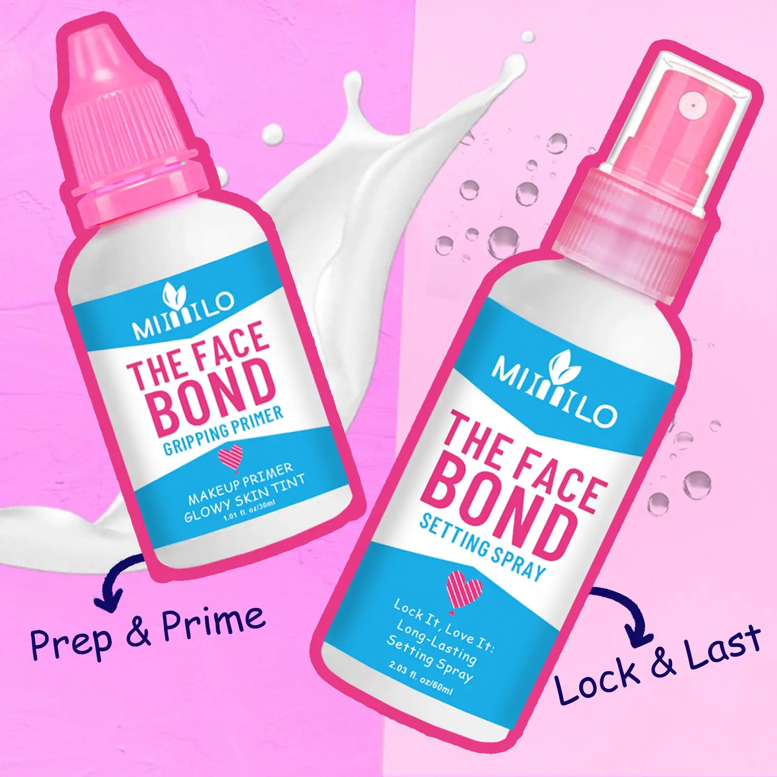 2 pcs THE FACE BOND Power Duo | Gripping Primer + Longwear Setting Spray, Face Setting Spray For Makeup, Makeup Fixing Spray | 24HR Lockdown Flawless Makeup | Oil Control & Sweat-Proof | Makeup Finishing Spray