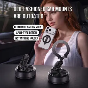 3-in-1 Magnetic Vacuum Smartphone Car Mount, Detachable Electric Suction Cup Stand with Ring Holder, 360° Rotatable Foldable Dashboard Windshield Mount Compatible with MagSafe Case for iPhone 17 16 15 14 Pro Max