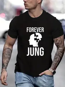 100% cotton Psychotherapy Psyche - Psychotherapist - Forever Jung Printed T-shirt, Short-sleeved Crew Neck Casual Top, Suitable For All Seasons, Men's Wear
