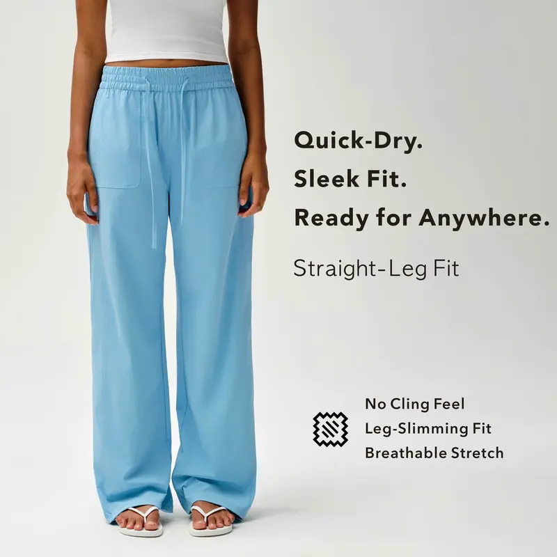 RRIVE High Waisted Quick Dry Lounge Pants for Slimming Fit Elastic Waistband with Pockets Comfortable Minimalist Bottoms for Spring Summer