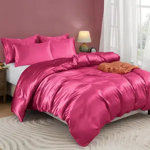 5 Pieces Duvet Cover Set Queen/Full Size Hot Pink Duvet Cover with Corner Ties & Zipper Closure, Luxury & Bedding Set, 1 Duvet Cover and 4 Pillowcases (No Comforter)