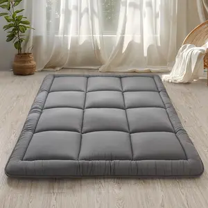 Japanese Floor Mattress Futon Mattress 3" Grey Tatami Mat Shredded Memory Foam Filled Sleeping Pad, Foldable & Portable Roll Up Lounger Camping Bed