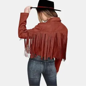 PRETTYGARDEN Women's Fringe Faux Suede Leather Jackets with Notched Collar & Long Sleeves for Winter Wear Stylish Short Tops - Style