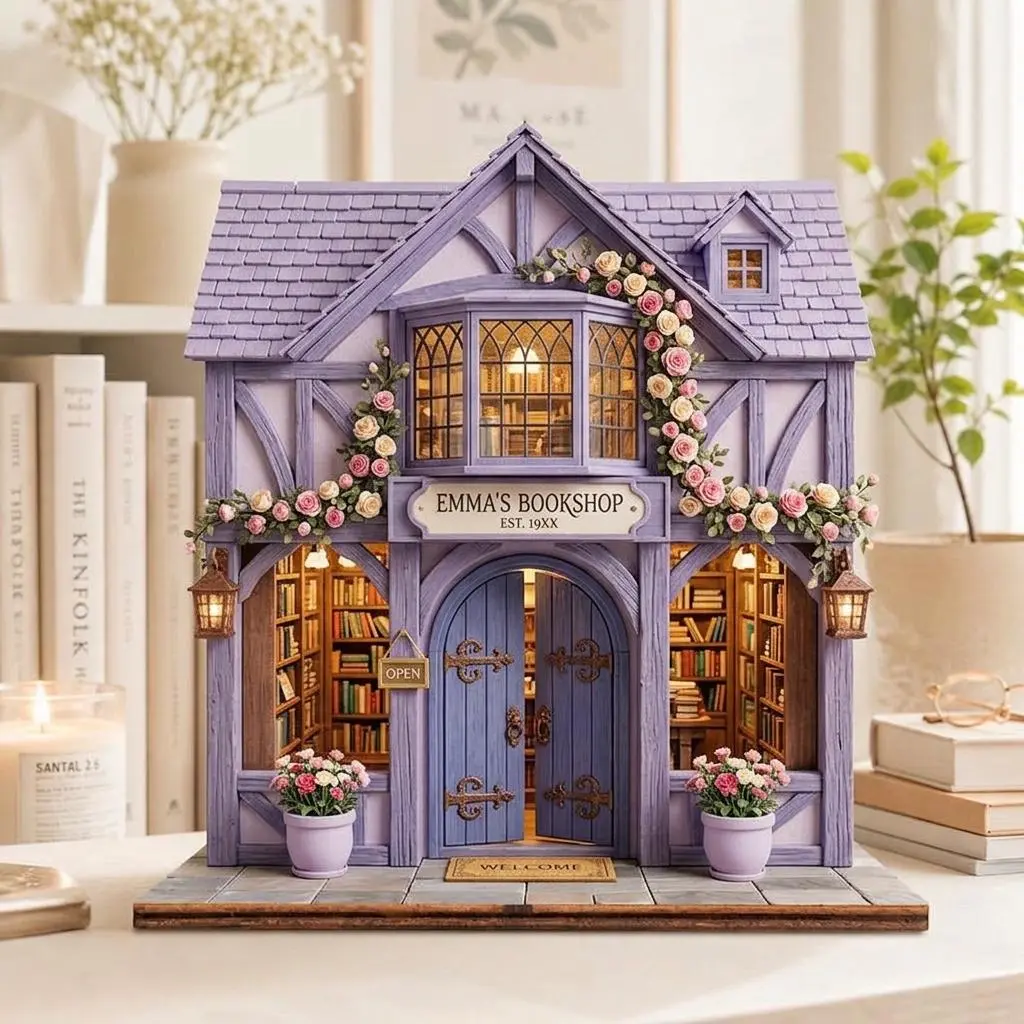 Personalized Bookshop Wooden Decor 2 Layer, Custom Miniature Bookstore Shelf Display, Reading Nook Bookshelf Decor, Book Lover Gift, Library Decor, Book Lover Gift, Bookshelf Decor