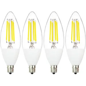 Jaspertronics™ Dusk to Dawn Outdoor Sensor LED Edison Bulbs, 4W (40W Eqv.), 450LM, B11 LED Candelabra Bulb E12 Base, Auto On/Off Photocell for Energy-Efficient, 5000K Soft White, 4 Pack