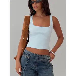 Baseline Square Neck Rib Tank Top Light Blue