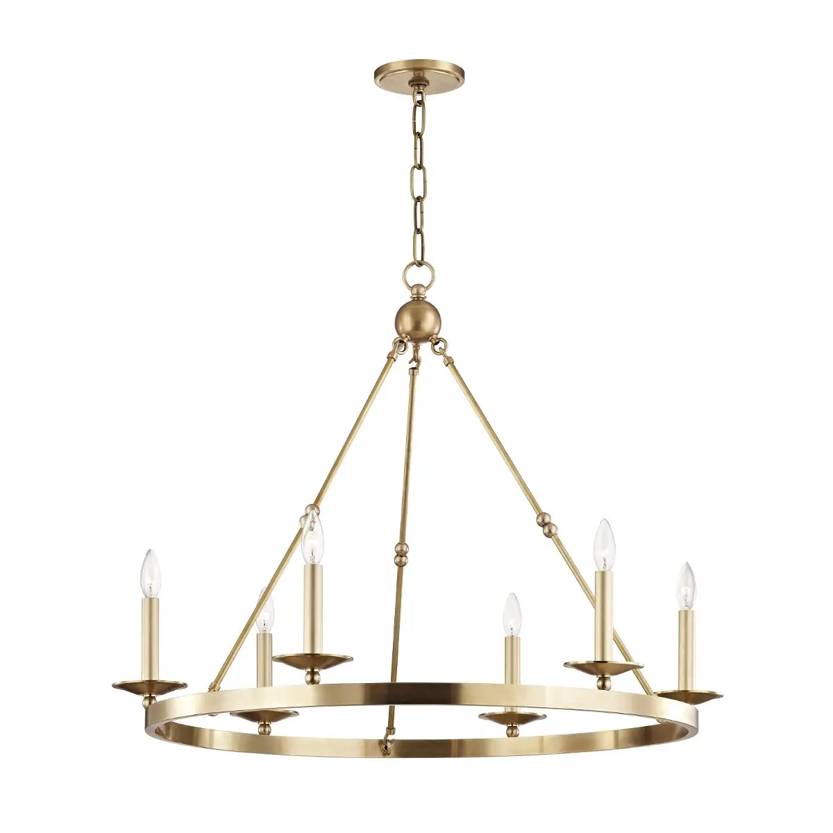 Allendale 6-Light Chandelier with Unique Hook-and-Hoop Design in Aged Brass, Bronze, or Polished Nickel