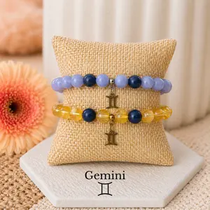 Gemini Zodiac Bracelet Blue Lace Agate Citrine Lapis Lazuli | Communication Confidence Clarity | Crystal Jewelry Gift