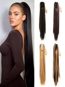 28 Inch Long Straight Ponytail Extension Hairpiece, Multiple Colors Available, Heat Resistant Claw Clips, Perfect for Women Daily Wear & Fashion Events